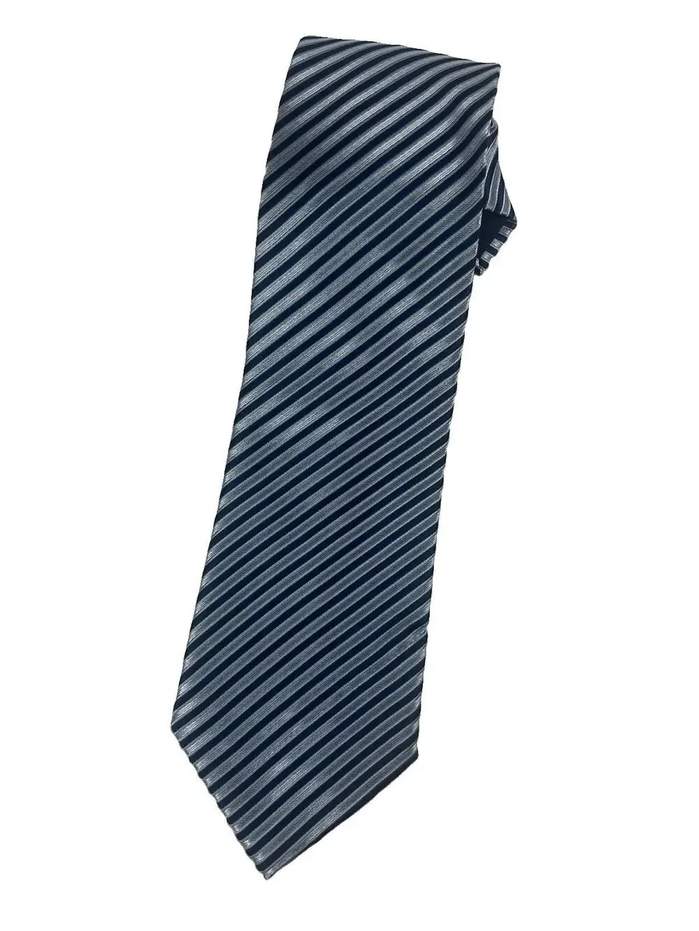 ERMENEGILDO ZEGNA Men's Grey and Blue Stripe LONG NeckTie 100% Silk in EUC 61